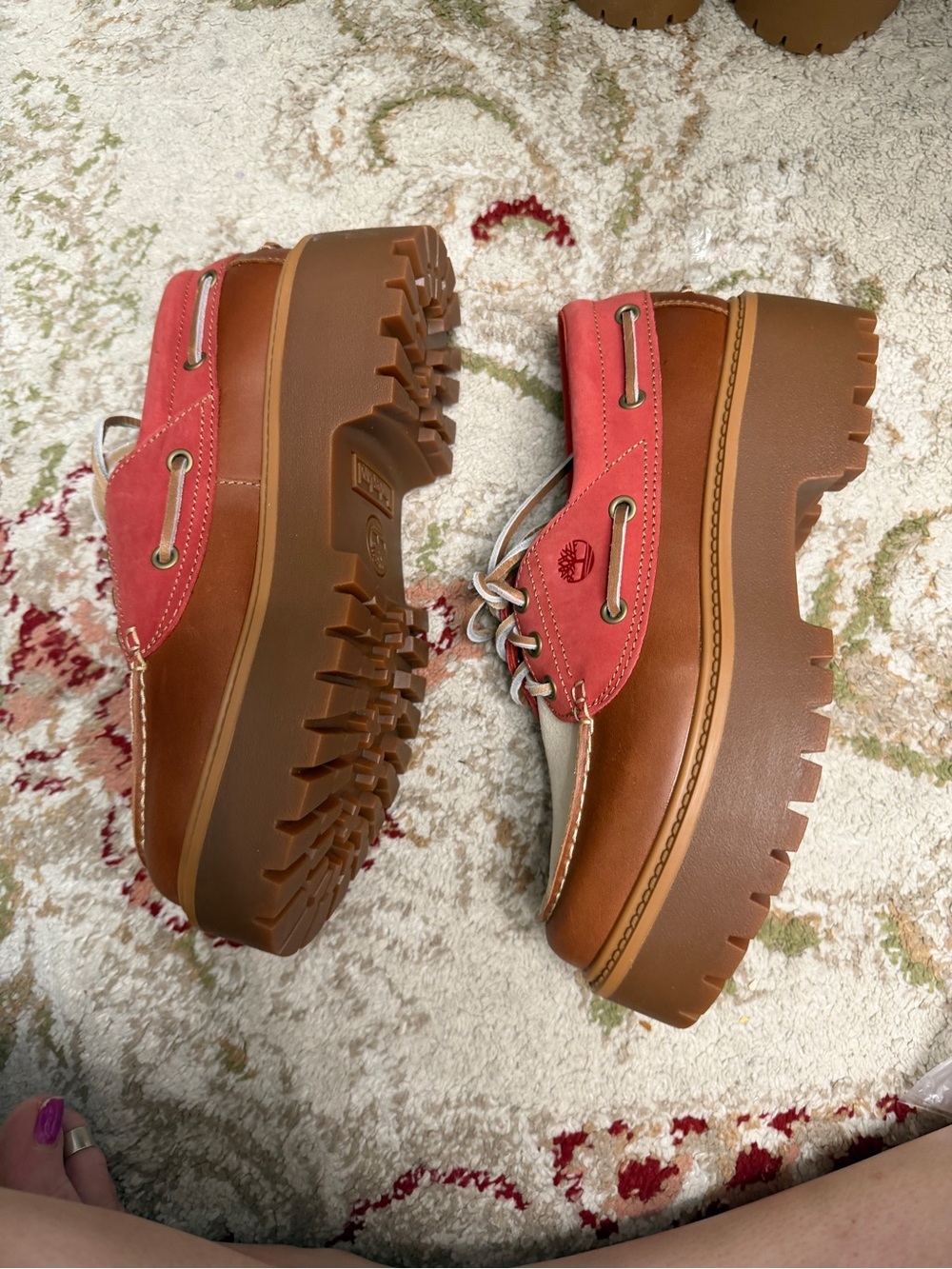 Timberland Two-Tone Red and Cream Deck Shoes - Picture 2 of 6